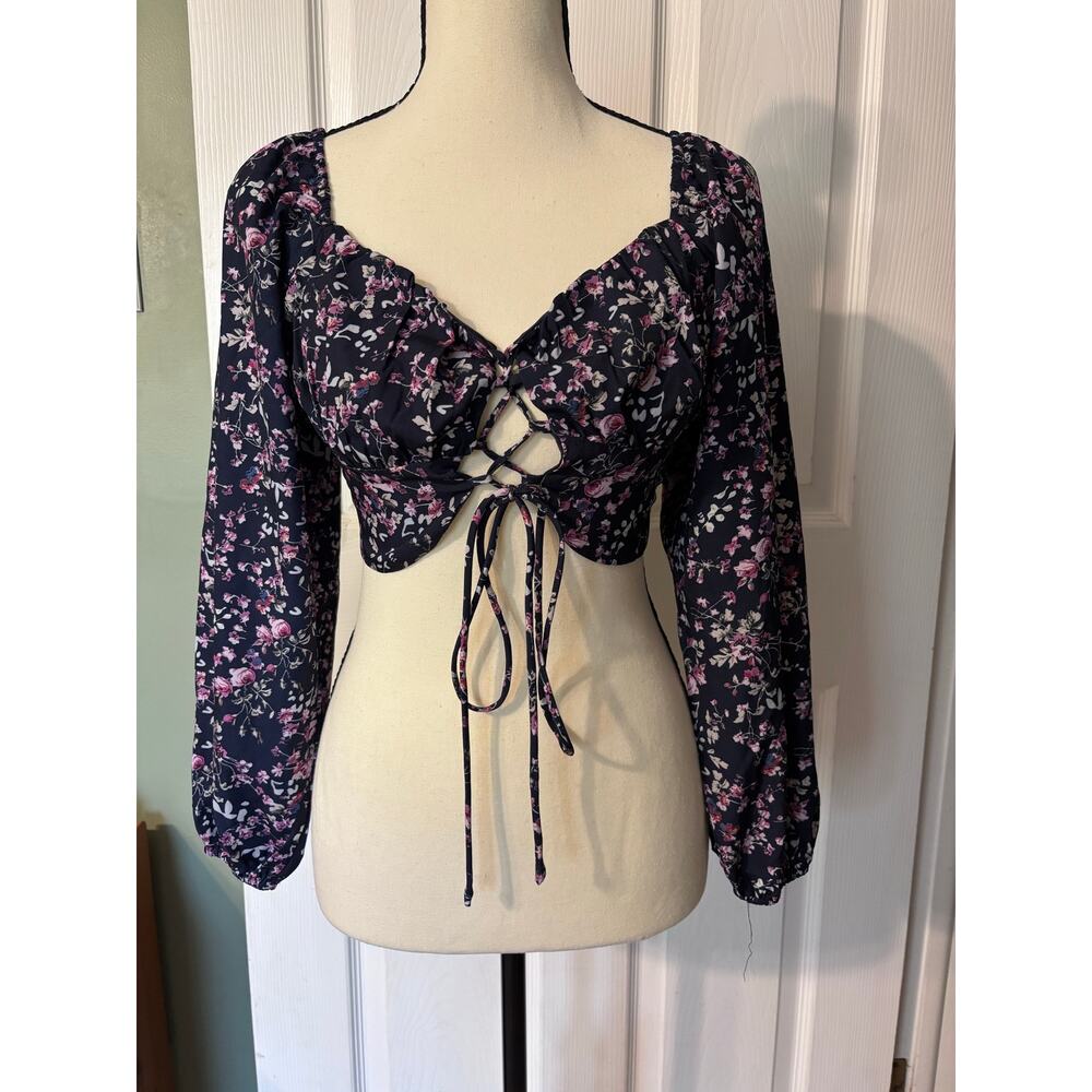 Princess Polly Catalina Long Sleeve Top Women's 4 Lace Up Front Crop Top